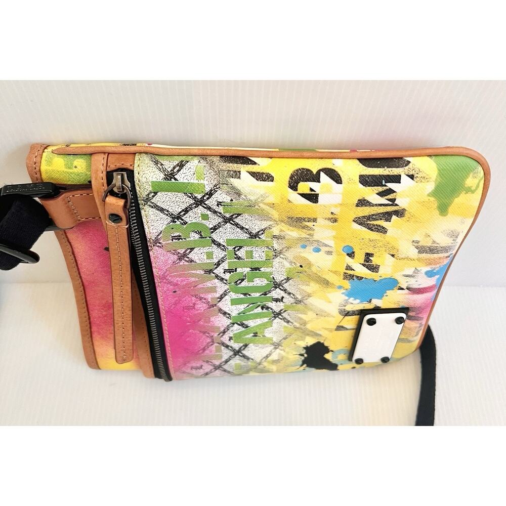 L.A.M.B. Gwen Stefani Graffiti Splatter Crossbody Bag Coated Canvas Leather Y2K - Picture 8 of 13